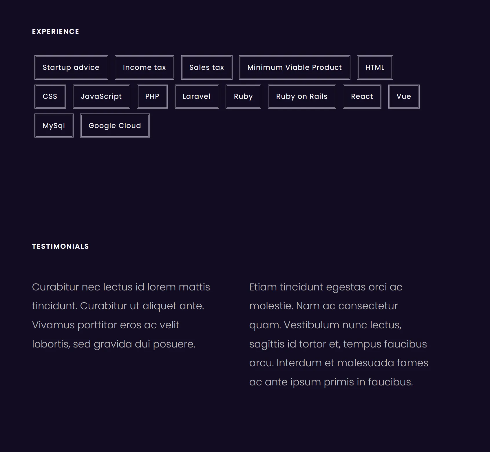 portfolio expirience testimonials