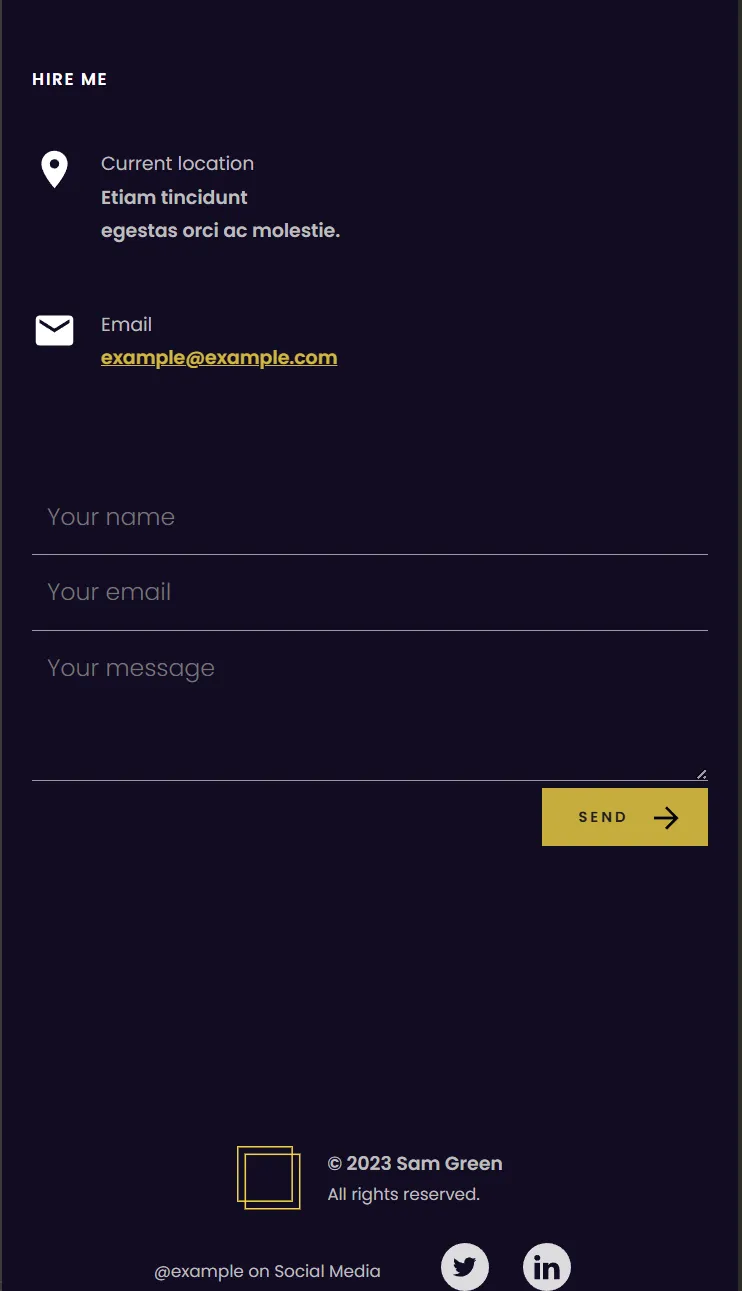 portfolio responsive hire me and footer